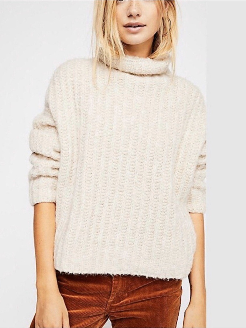 Free People Cream Turtleneck Sweater - Women's Lightweight Knit Size Small